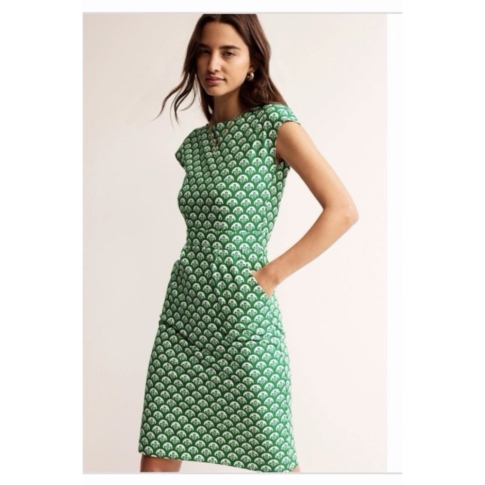 Boden Size-4R Womens Florrie Jersey Dress Cotton Green Short Sleeve